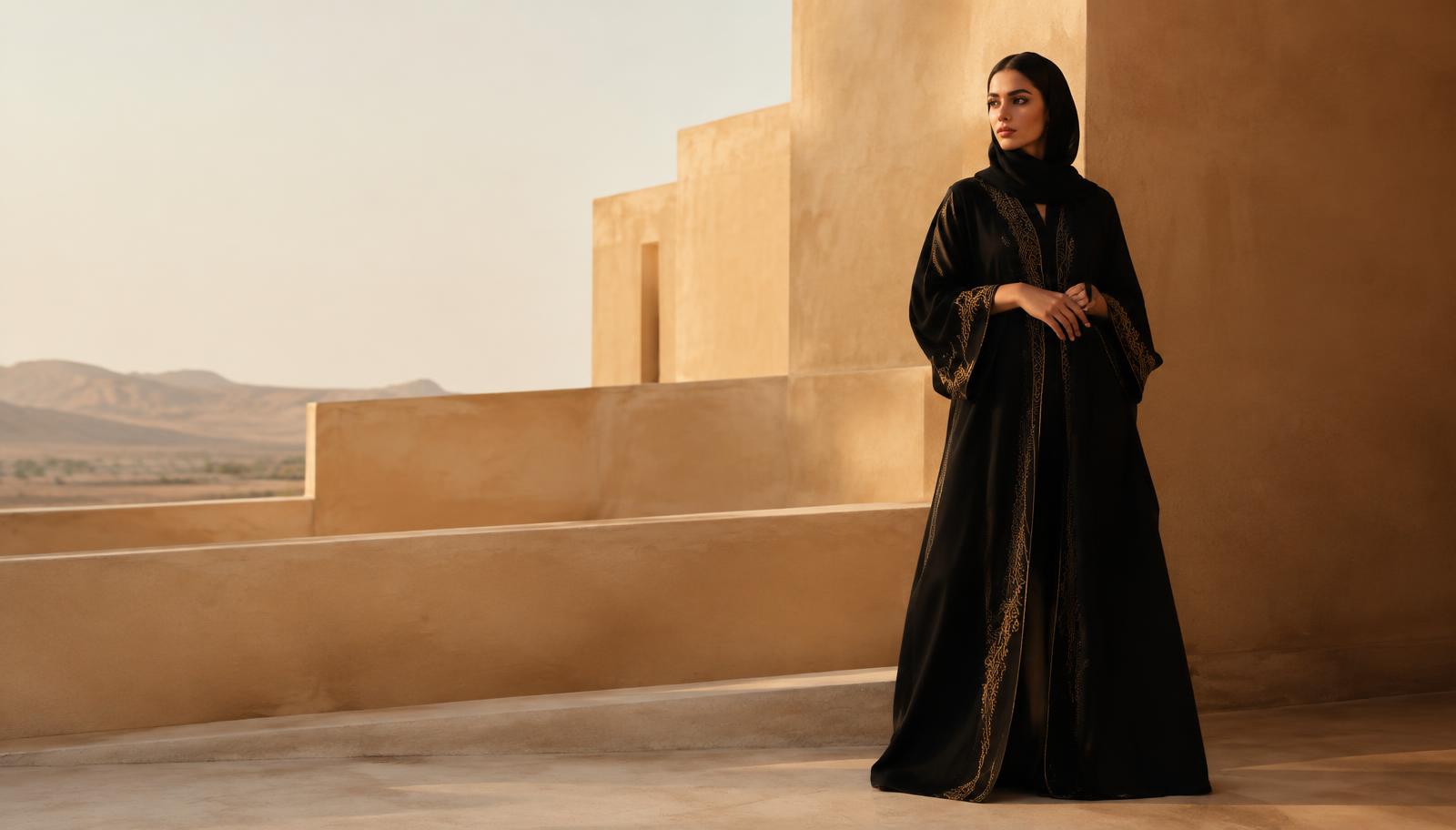 Woman in embroidered black abaya